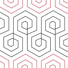 an abstract pattern with hexagonal shapes in red and black on a white background