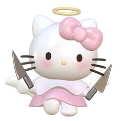 a hello kitty figurine holding two knives