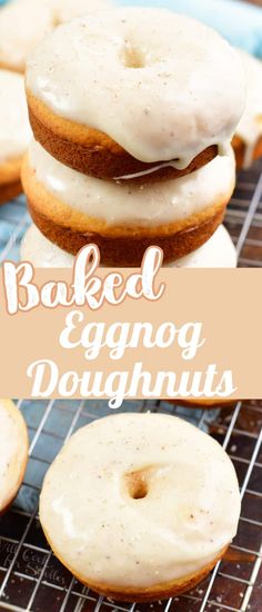 baked eggnog doughnuts on a cooling rack