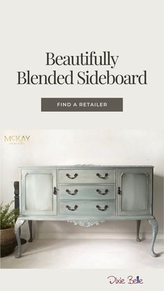 an old dresser with the words beautiful blended sideboard painted in white and black on it