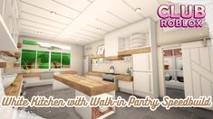 an image of a kitchen with white walls and wood accents on the counter top, and text that reads club roblox