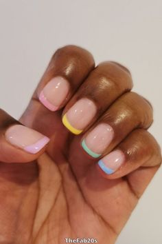 Pastel short french tip nail design Nail Design Gold, French Tip Gel Nails, Short French Tip Nails, Classic Nail, Short French, Cute Simple Nails, Colorful Nails, Simple Gel Nails, Summery Nails