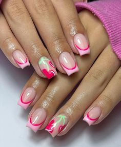 Biab French Tips, Valentines Nails French, Nail Inspo Hello Kitty, Duck Nails Short, French Tip Nails Pink, Azul Nails, Nails Sanrio, Nails Freestyle, Nails Airbrush