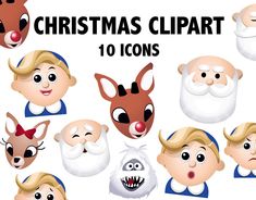 christmas clipart with different facial expressions and faces for kids to use on their own designs