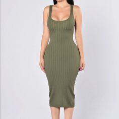 Brand New, Never Worn Ribbed Olive Green Bodycon Midi Dress. Perfect For Casual Night Out. Pink Chandelier, Army Green Dress, Dress Booties, Dresses Fashion Nova, Janet Guzman, Work Dresses For Women, Essential Dress, Night Out Outfit, Fashion Nova Dress