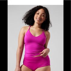 New Athleta Pink Tankini, Cup A-C, Removable Pads, Tie Back, Size Sp Sports Tankini With Built-in Bra And Stretch, Sports Racerback Tankini With Built-in Bra, Athleisure Racerback Tankini For Workout, Sporty Sleeveless Tankini For Sports, Athleisure Tankini With Built-in Bra For Workout, Sporty Sleeveless Tankini For Yoga, Sporty Sleeveless Tankini For Workout, Sports Tankini With Built-in Bra In Solid Color, Sports Solid Color Tankini With Built-in Bra