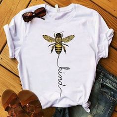 Summer Tee Shirts, T Shirt Painting, Hippie Peace, Bee Kind, White T, Women T Shirt, Short Tops, Sweater Hoodie, Shirt Design