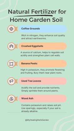 the benefits of natural fertilizer for home garden soil info graphic on green background