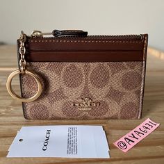 100% Authentic Brand New With Tag Comes In Original Packaging Cw870 Signature Mini Id Skinny Tan Brown And Gold Hardware 4 3/8” L X 3 1/8” H Coach Card Holder, Coach Me, Bags Coach, Tag Design, Signature Design, Tan Brown, Wallets For Women, Coach Bags, Gold Hardware