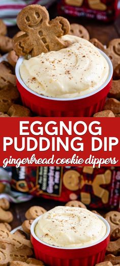 eggnog pudding dip with gingerbread cookie dippers