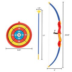 an arrow and bow with measurements for the target