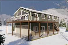 an artist's rendering of a two story house in the middle of winter with snow on the ground