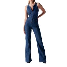 Lasaky - Sleeveless Vintage High-Waisted Denim Jumpsuit with a Modern Twist Jumpsuit Fitted, Outfits Retro, Jeans Overall, Salopette Jeans, Bodycon Jumpsuit, Jumpsuit Elegant, Retro Mode, Cooler Look, One Piece Outfit