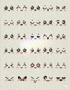 an image of some smiley faces with different expressions on the face, and one has pink eyes