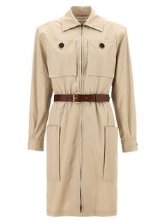 'Saharienne' cotton twill dress with front zip closure, leather waist belt, pockets, long cuffed sleeves.SAINT LAURENT'Saharienne' dresstrue to size fit French size Saint Laurent Women, Saint Laurent Dress, Twill Dress, Leather Waist Belt, Belted Jacket, Blazer Vest, Short Leggings, Cream Dress, Cuff Sleeves