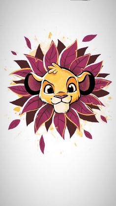 the lion head is surrounded by leaves