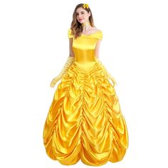 Princess Dresses For Women, Fancy Halloween Party, Long Maxi Gowns, Up Halloween Costumes, Halloween Party Dress, Yellow Costume, Princess Photo, Fancy Dress Up, Costume Women