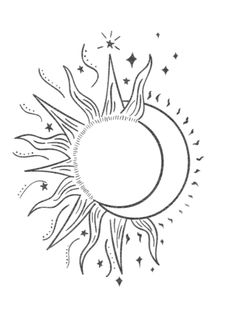 a drawing of the sun and moon with stars