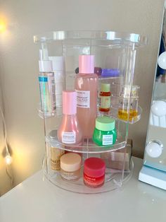 Skincare Organiser, Rotating Makeup Organizer, Skincare Organization, Pretty Skin Care, Skin Care Items, Pretty Skin, Makeup Organizer, Skin Care Essentials, Skin Care Products