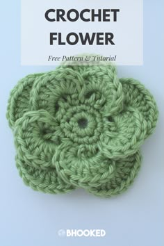 the crochet flower pattern is shown in green