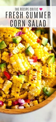 fresh summer corn salad in a wooden bowl