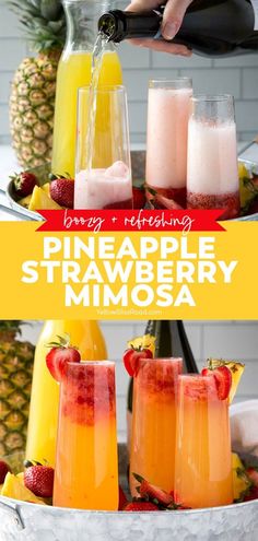 pineapple strawberry mimosa is served on a platter