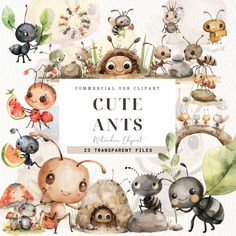 watercolor bug clipart set with cute ants and other insect species in the background