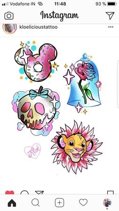 some stickers that are on the back of a cell phone, with different designs