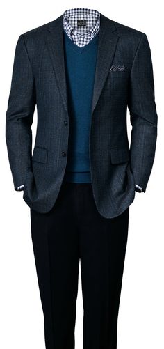 Business casual look for fall (Signature Tailored Fit Blue Glen Plaid Sportcoat). Walking Fashion, Vetements Clothing, Gq Style, Business Casual Men, Men's Suits