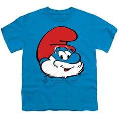 Smurfs Papa Smurf Head Youth 18/1 100% Cotton Short-Sleeve T-Shirt Papa Smurf, High Fashion Outfits, Cotton Shorts, Fathers Day, High Fashion, Kids Tshirts, Father's Day, Classic Style, Textiles