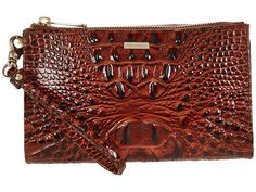 Brahmin Melbourne Daisy Clutch - Handbags : Pecan : The Brahmin Melbourne Daisy Clutch is an extremely functional accessory made for your on-the-go lifestyle. A zip-top clutch with luxurious melbourne leather interior. Wear as a wallet, clutch or wristlet with slide out wrist-strap. Lined interior. Imported. Measurements: Bottom Width: 8 1 2 in Depth: 2 in Height: 6 in Weight: 5 oz Mcm Logo, Functional Accessories, In Depth, Leather Interior, Zip Top, Clutch Handbag, Wrist Strap, Melbourne, Women Handbags