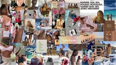 the collage shows many different pictures of women in bikinis and swimsuits