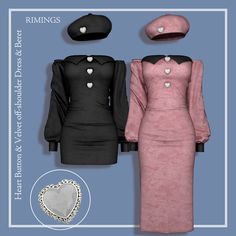 three dresses and hats are shown in the same color as they appear on this page