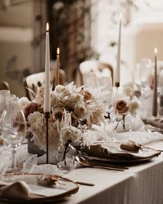 Nude,Latte,White,Cream, Roses with Candles,Wedding Table White Wedding Aesthetic, Wedding Table Styling, Colorful Tablescapes, Candle Table Decorations, Picnic Inspiration, Luxury Tableware, Cream Wedding, Brown Wedding, Romantic Lighting