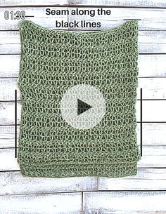 a crocheted blanket with the words seam along the black lines in white and green