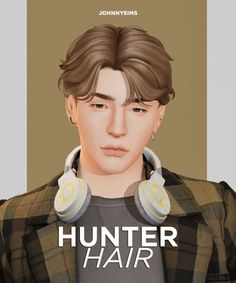 an animated image of a man with headphones on his ears and the words hunter hair