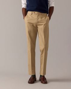 J.Crew: Bowery Dress Pant In Stretch Chino For Men Straight Hem Chino Cotton Twill Pants With Welt Pockets, Chino Cotton Twill Dress Pants With Pockets For Work, Chino Cotton Twill Pants For Work, Casual Cotton Chinos For Semi-formal Occasions, Straight Leg Chino Cotton Twill Dress Pants For Work, Chino Cotton Twill Ankle-length Work Pants, Chino Cotton Twill Straight Leg Dress Pants For Work, Fitted Chino Cotton Twill Bottoms With Straight Hem, Fitted Chino Cotton Twill Pants For Business Casual