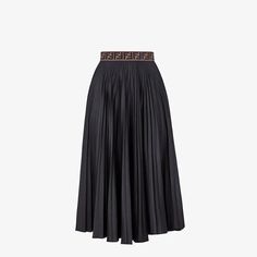 Jupe en jersey technique noir - JUPE | Fendi Womens Wool Pants, Fendi Skirt, Trousers For Women, Black Wool Coat, Jersey Skirt, Brown Silk, Mesh Skirt, Waist Strap, Wool Pants