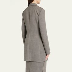 THE ROW "Enny" one-button jacket Notch lapels Long sleeves Tailored fit Wool/nylon/polyamide Silk lining Made in Italy Rowing Blazers, Longline Jacket, Button Jacket, Silk Jacket, Linen Blazer, White Silk, Jacket Buttons, Wool Jacket, Blazers For Women