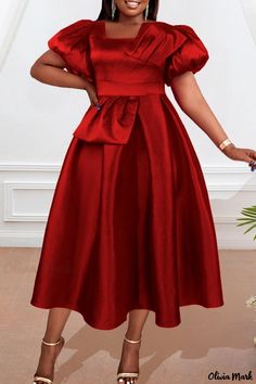 Olivia Mark - Womens Red Patchwork A-Line Dress with Elegant Solid Design and Bow embellishment, featuring Square Collar Pretty Red Dresses, Red Prom Dress Elegant, Retro Prom Dress, Cartoon Women, Prom Dresses Elegant, Puffy Dresses, Red Dresses Classy, Shiny Dresses, Line Dresses