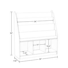 a drawing of a book shelf with measurements