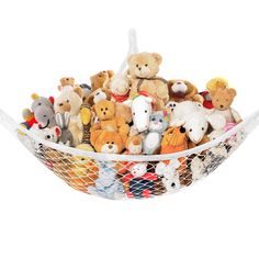 a basket filled with lots of stuffed animals