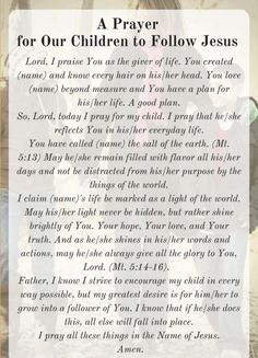 a prayer for children to follow jesus