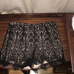 Black Lace With Beige Underlay Shorts. Never Worn. Zips Up On The Left Side. Forever 21 Black Shorts For Night Out, Forever 21 Shorts For Night Out In Spring, Chic Forever 21 Bottoms For Date Night, Forever 21 High-waisted Shorts For Night Out, Chic Forever 21 High-waisted Shorts, Chic High-waisted Shorts From Forever 21, Chic High-waisted Shorts By Forever 21, Chic Going Out Bottoms From Forever 21, Chic Forever 21 Bottoms For Going Out