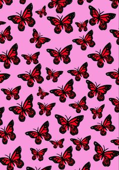 many red butterflies on a pink background