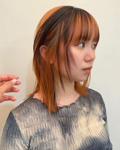 Ginger Hair With Black Streak, End Color Hair, Chocolate And Ginger Hair, Ginger Hair Black Streaks, Dark Orange And Black Hair, Orange Hair Black Highlights, Dark And Copper Hair, Ginger With Black Highlights, Orange Hair With Black Tips