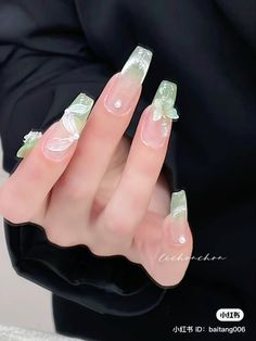 Chinese Nail Inspiration, Almond Korean Nails Designs, Pastel Douyin Nails, Douyin Nails Aesthetic, Aesthetic Douyin Nails, Douyin Spring Nails, Douyin Nails With Charms, Douyin Butterfly Nails, Cute Chinese Nails