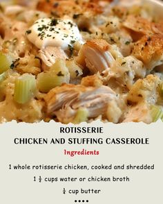 chicken and stuffing casserole ingredients in a bowl