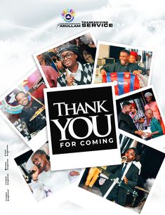 the poster for thank you for coming shows many people in black and white, including one man