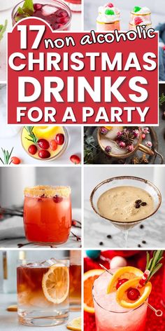 collage of christmas mocktails with text non alcoholic christmas drinks. Drink For Party Nonalcoholic, Christmas Non Alcoholic Drinks Holidays, Fancy Drinks For Kids, Non Alcoholic Christmas Drinks Easy, Alcohol Free Christmas Drinks, Christmas Drink For Kids, Easy Christmas Drinks Nonalcoholic, Christmas Mock Tails, Mocktail Punch Recipes